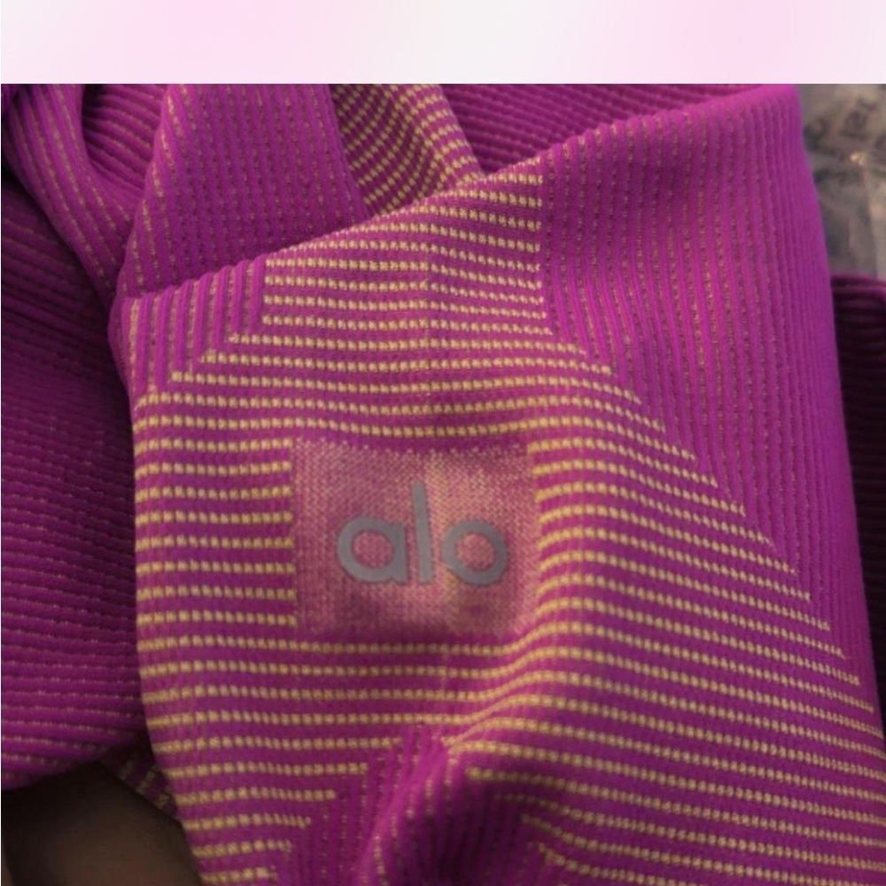 Alo Yoga Pink Illusion Seamless High Waist  in electric violet and acid lime - Picture 3 of 6